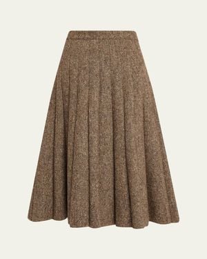 Brunello Cucinelli Donegal Wool Tweed Pleated Midi Skirt - Brown