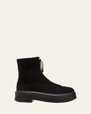 The Row Suede Zip Moto Booties - Black