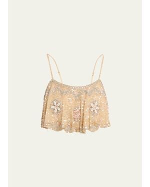LoveShackFancy Sorwyn Embellished Crop Top - Natural