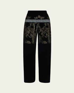Giorgio Armani Metallic Embroidered Velvet Wide-Leg Pants - Black