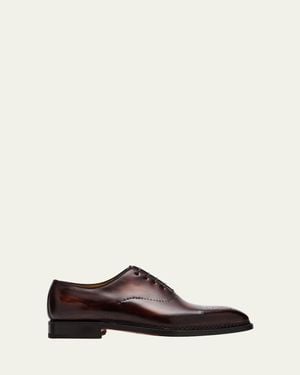 Bontoni Vittorio Reverse Stitch Perforated Cap-Toe Oxfords - Brown