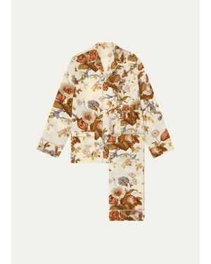 Olivia Von Halle Yves Floral-Print Silk Satin Pajama Set - White