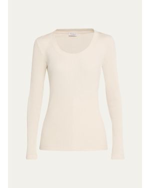 Brunello Cucinelli Sparkle Rib Knit Long-Sleeve Top - Natural