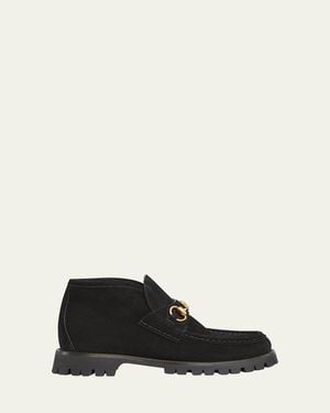 Gucci Sylke Suede Horsebit Booties - Black