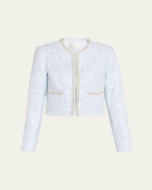 LoveShackFancy Kelli Sequined Tweed Jacket - Blue