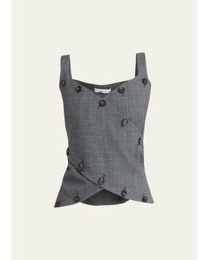 Ferragamo Button-Embellished Mouline Wool Top - Gray
