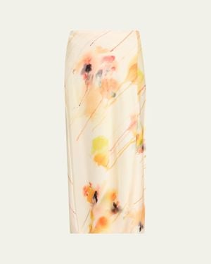 Jason Wu Washed Satin Floral-Print Midi Skirt - Multicolor