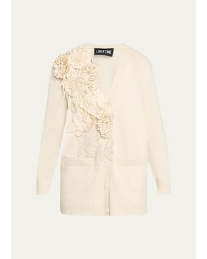 Libertine Fabric Flowers Oversized Cardigan - Natural