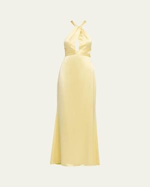 retroféte Magnolia Satin Halter Dress - Yellow