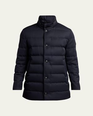 Moncler Quilted Down Long Parka With Hood - Blue