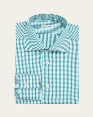 Kiton Micro-Check Cotton Dress Shirt - Blue
