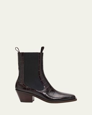 Loeffler Randall Nat Croc-Embossed Leather Ankle Booties - Black