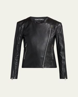 Tom Ford Collarless Leather Moto Jacket - Black