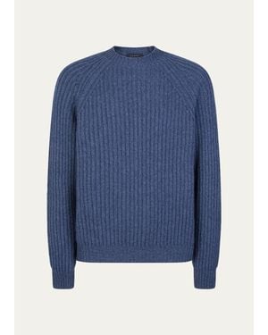 Sease Cashmere Rib Raglan Crewneck Sweater - Blue