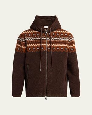 Moncler Teddy Boucle Hooded Full-Zip Jacket - Brown