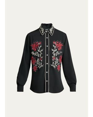 Amiri Flow Crystal-Embellished Floral Dress Shirt - Black