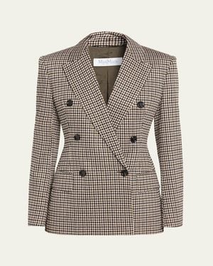 Max Mara Wool Houndstooth Double-Breasted Jacket - Gray