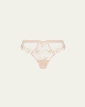 Lise Charmel Elegance Artist Floral-Embroidered Thong - Natural