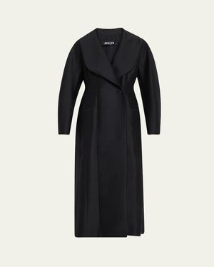 Ashlyn Aislinn Wool Silk Coat Dress - Black