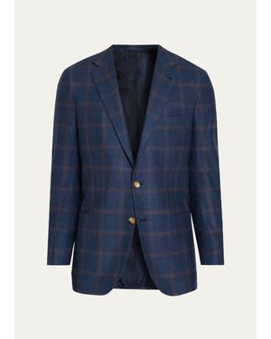 Kiton Cashmere & Wool Windowpane Single-Breasted Sport Coat - Blue