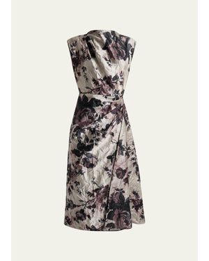 Erdem Draped Floral Satin Midi Dress - White