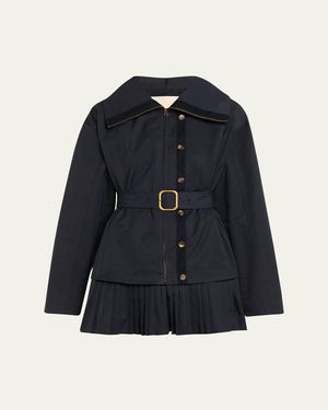 Ulla Johnson Lison Belted Jacket With Pleated Hem - Blue