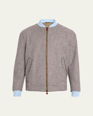 Kiton Houndstooth Check Wool And Silk Blouson - Gray