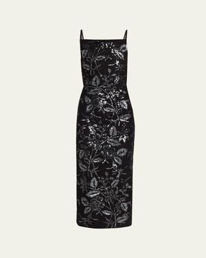Prabal Gurung Square-Neck Floral Sequined Midi Dress - Black