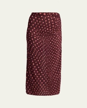 Stella McCartney Polka Dot Mesh Ruched Midi Skirt - Red