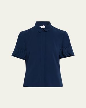 Akris Punto Layered Short-Sleeve Signature Blouse - Blue