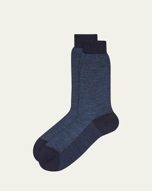 Bresciani Cotton Oxford Weave Mid-Calf Socks - Blue