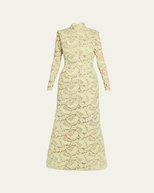 Marc Jacobs Sculptural Lace Long-Sleeve Bow Trumpet Gown - Metallic