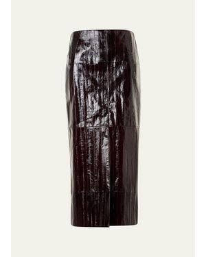 Akris Lacquered Eel Leather Slit Midi Pencil Skirt - Black