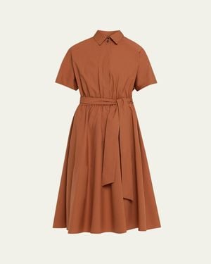 Kiton Cotton Tie-Waist Midi Shirtdress - Brown