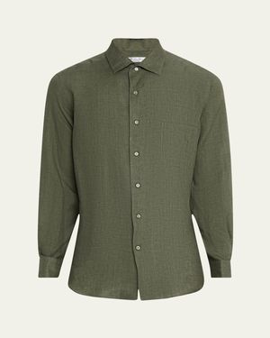 Loro Piana Andre Long-Sleeve Linen Shirt - Green