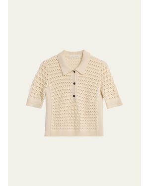 Maria McManus Cashmere And Cotton Lace Crochet Polo Shirt - Natural