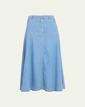 Kobi Halperin Ysabelle A-Line Cotton Denim Midi Skirt - Blue