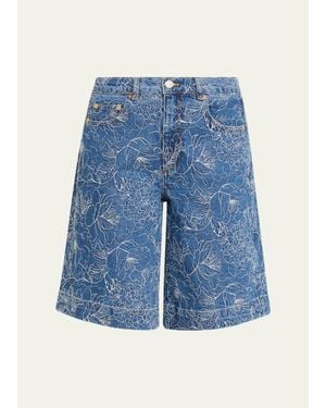 Cinq À Sept Betsy Garden Doodle Denim Shorts - Blue