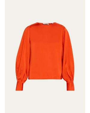 Vince Satin Tie-Neck Raglan Top - Orange