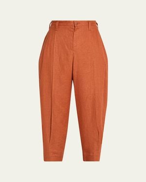 IM MEN Linen Pleated Tapered-Leg Pants - Orange