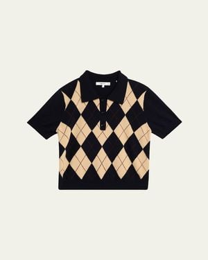 FRAME The Argyle Short-Sleeve Polo Sweater - Black