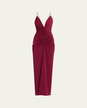 Ronny Kobo Anya Ruched Tissue Jersey Column Gown - Red