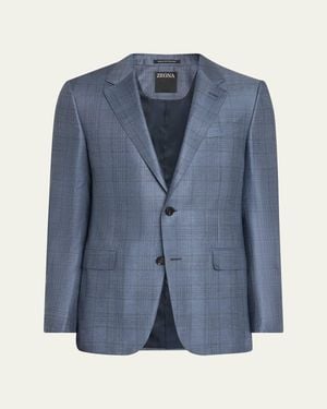 ZEGNA Cashmere And Silk Plaid Sport Coat - Blue