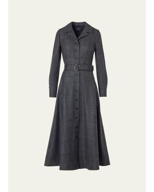 Akris Prince Of Whales Wool Stretch Flannel Belted Midi Shirtdress - Blue