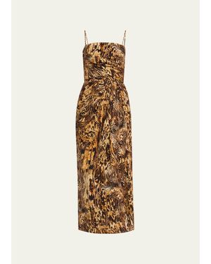 Adam Lippes Cari Abstract-Print Draped Ankle Dress - Natural