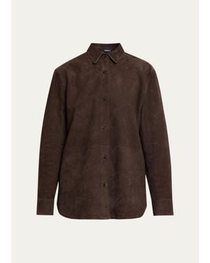 Theory Long-Sleeve Suede Menswear Shirt - Brown