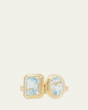 Jamie Wolf 18K Emerald Cut Sky Topaz And Aquamarine Oval Ring - Natural