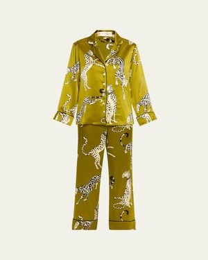 Olivia Von Halle Lila Animal-Print Silk Satin Pajama Set - Yellow