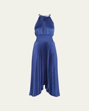 A.L.C. Renzo Ii Satin Pleated High-Neck Midi Dress - Blue