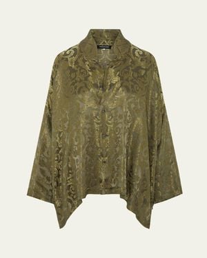 Eskandar A-Line Metallic Brocade Shirt - Green